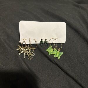 Hot Topic Gold and Green (snakes, butterfly, and fairies) (studs and hoops) Set